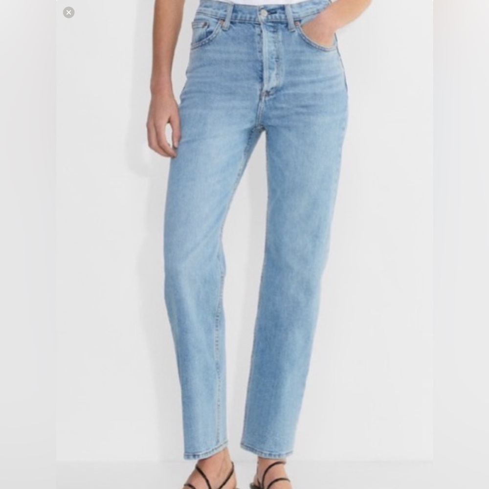 Aritzia Denim Forum Button fly Arlo High Rise Straight Jeans.